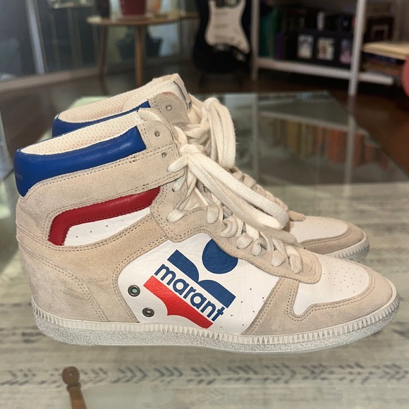 Isabel Marant Shoes - Isabel Marant Bayten white and Blue High-Top Sneakers women 9 fits like 8